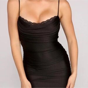 windsor black satin & lace mini dress.NEVER WORN